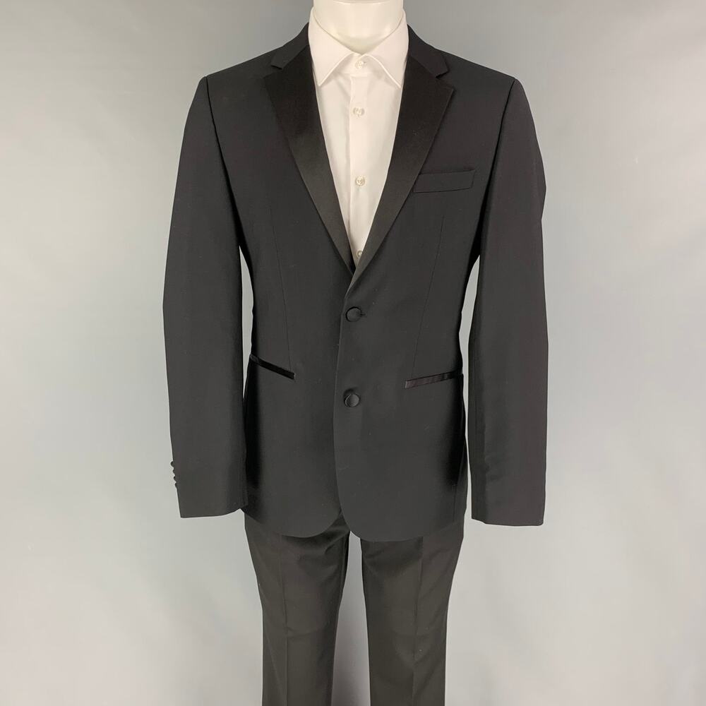 CALVIN KLEIN COLLECTION Size 36 Black Wool Notch Lapel Tuxedo Suit